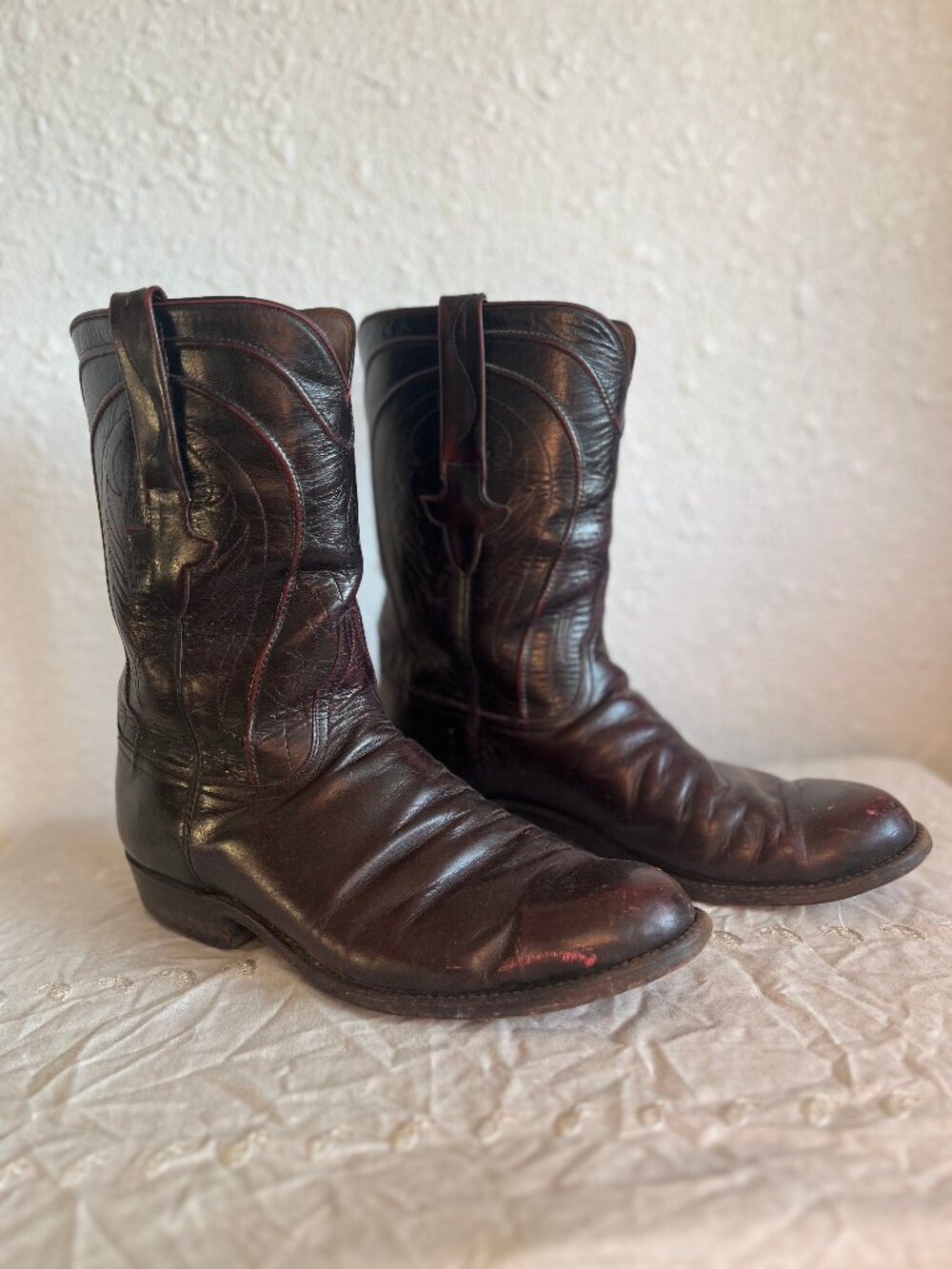 Lucchese Vintage Western Cowboy Boots Men's 10 Black Cherry